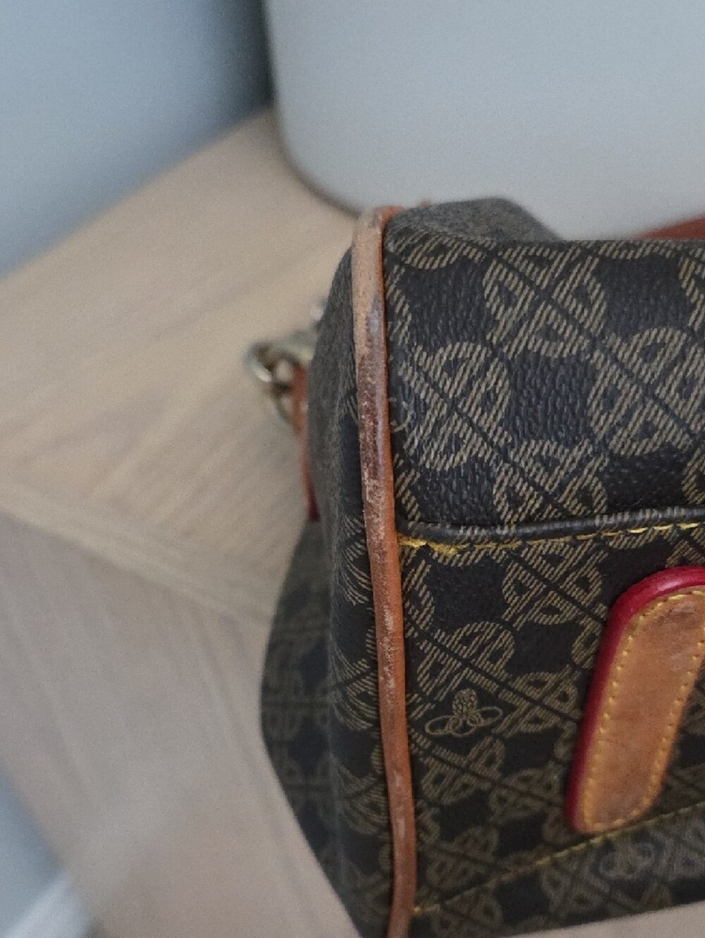 Vintage Maison Pourchet Leather Crossbody Satchel w Tan Trim & Canvas Strap - Picture 14 of 16